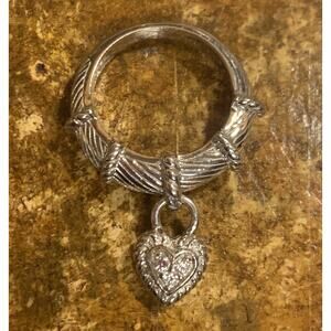 Judith Ripka Ring Size 6 Sterling Silver & CZ Heart Dangle Charm